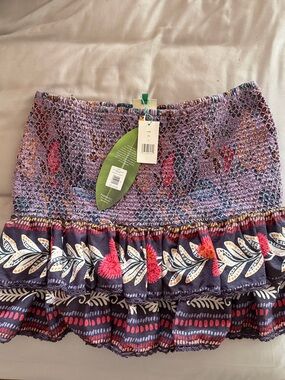 FARM Rio Lavender Tiered Mini Skirt with Pink & Navy Floral Accents